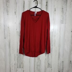 3/$15 alya dark red oversized long sleeve shirt size small